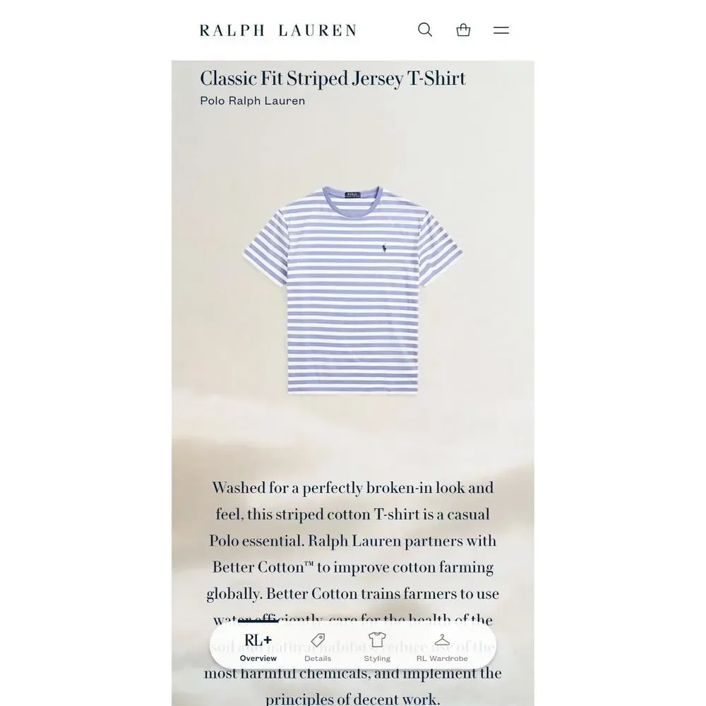Polo Ralph Lauren Classic Fit Blue/White Striped Jersey Crewneck Tee Big 2X